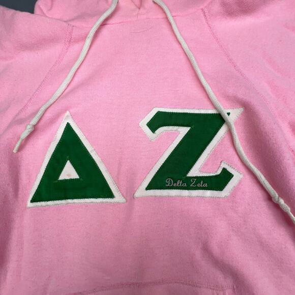 Vintage Delta Zeta Hoodie Pink Green Sorority Small 70s College Greek Letters - Picture 4 of 8